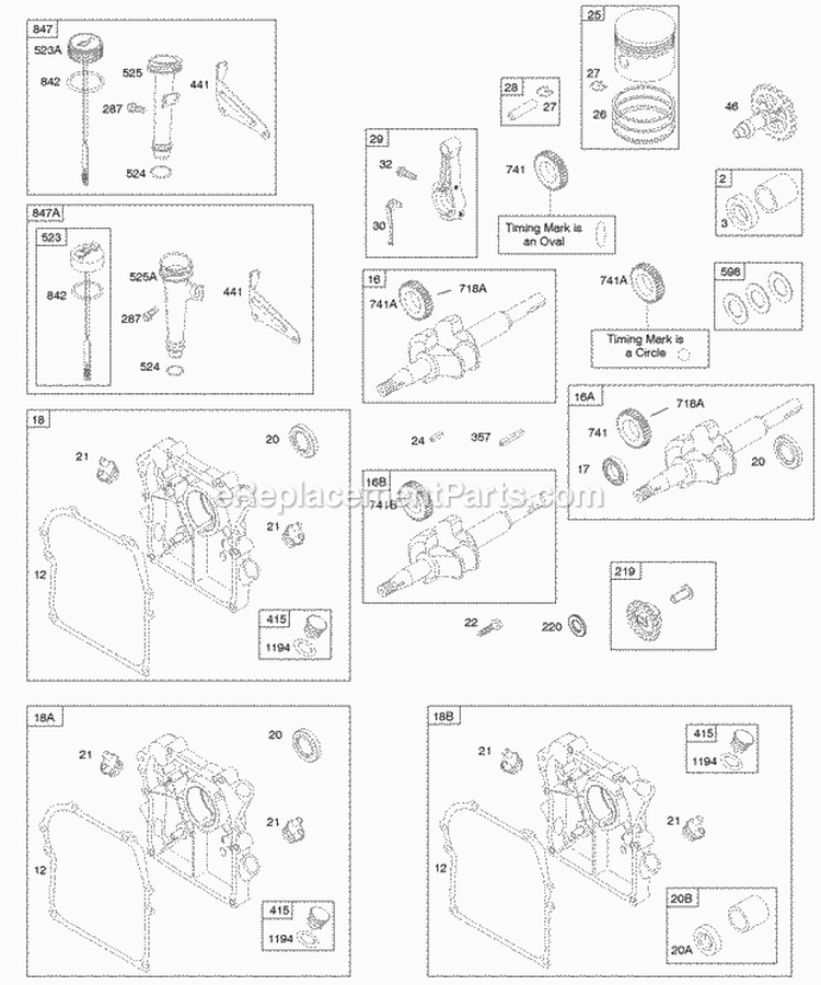 Camshaft Crankcase CoverSump Crankshaft Lubrication PistonRingsConnecting Rod Diagram and Parts List for 093412-0011-01  Briggs and Stratton Engine